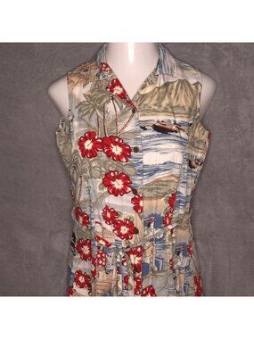 Big Dogs Hawaiian Print Sleeveless Shirt Dress S Botton Front Casual